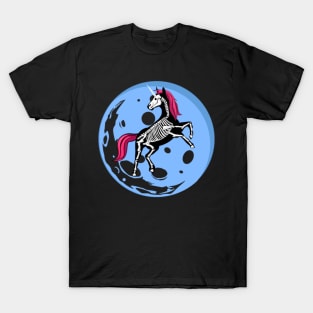 Halloween unicorn skeleton over a moon T-Shirt